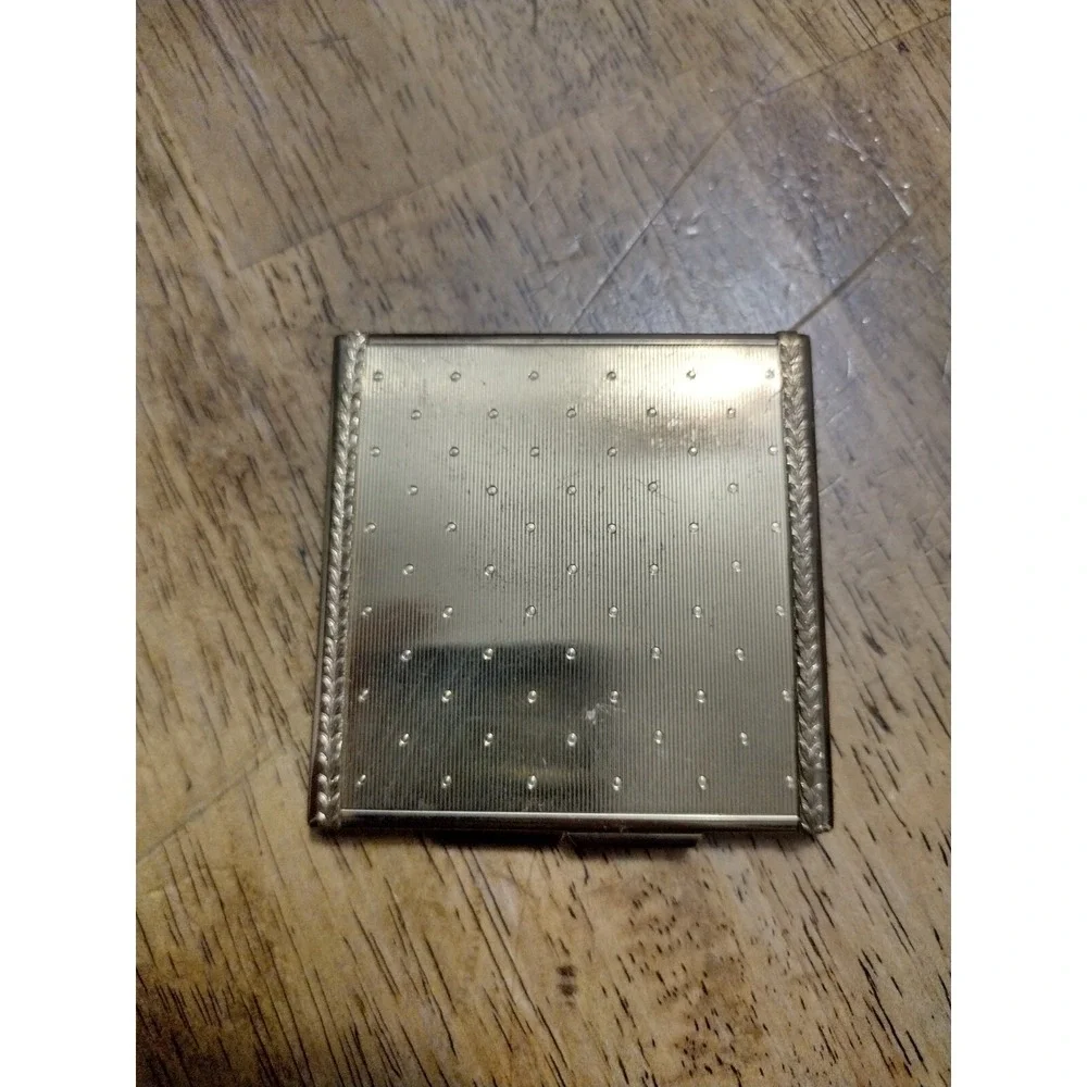 Vintage Dorset Fifth Avenue Gold Tone Makeup Compact Pink Powder Puff Mirror